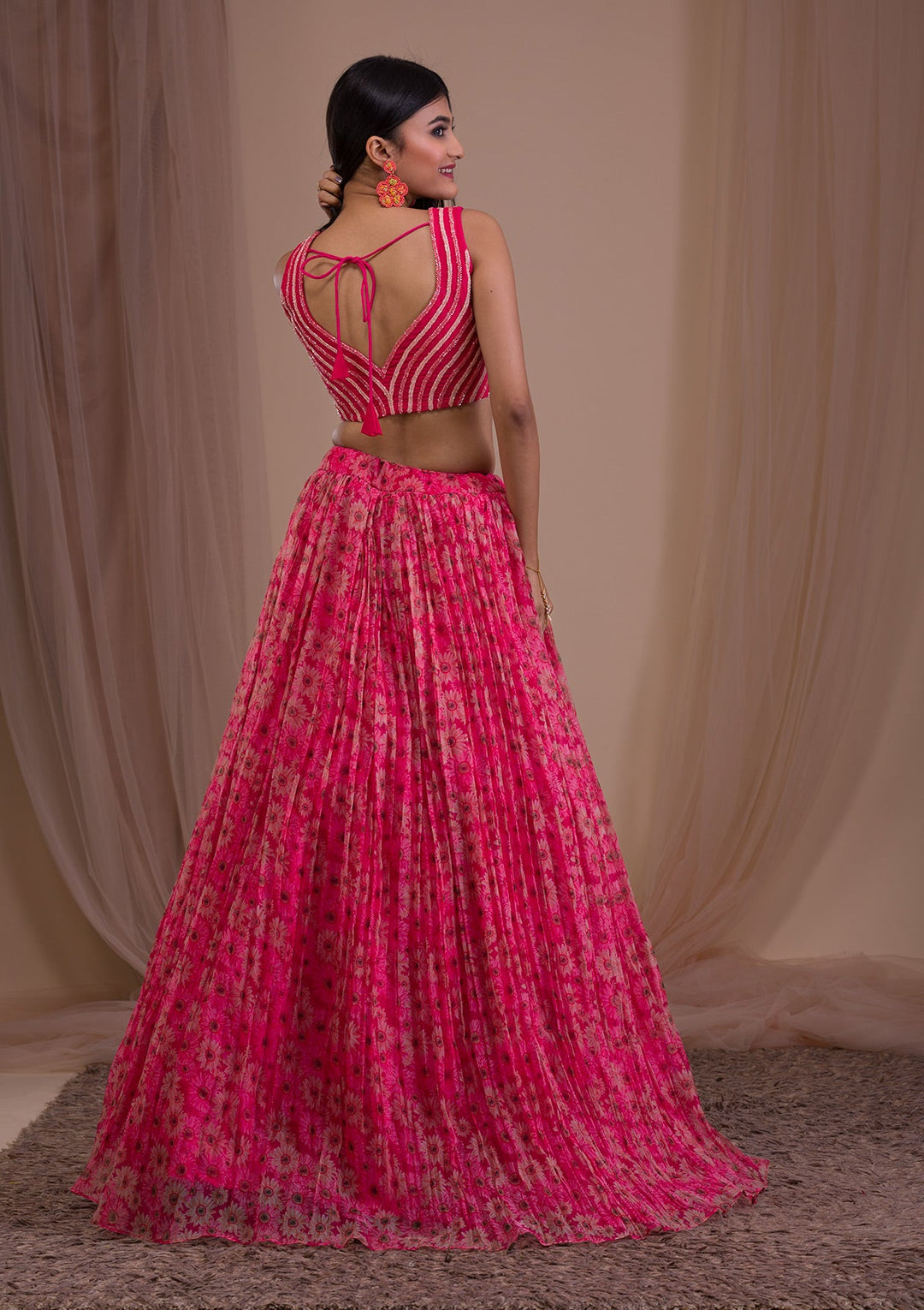 Rani Pink Cutdana Tissue Readymade Lehenga-Koskii