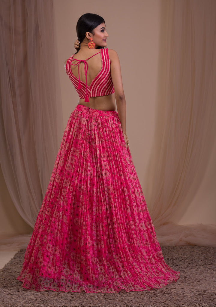 Rani Pink Cutdana Tissue Readymade Lehenga-Koskii