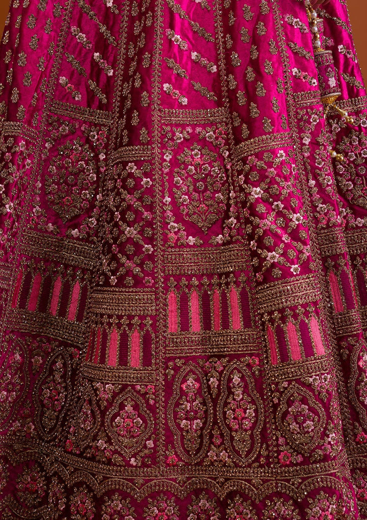 Rani Pink Stonework Velvet Readymade Lehenga-Koskii