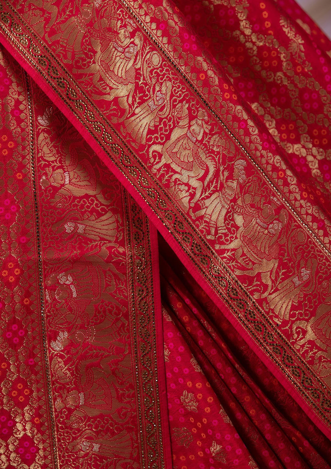 Rani Pink Swarovski Banarasi Saree-Koskii