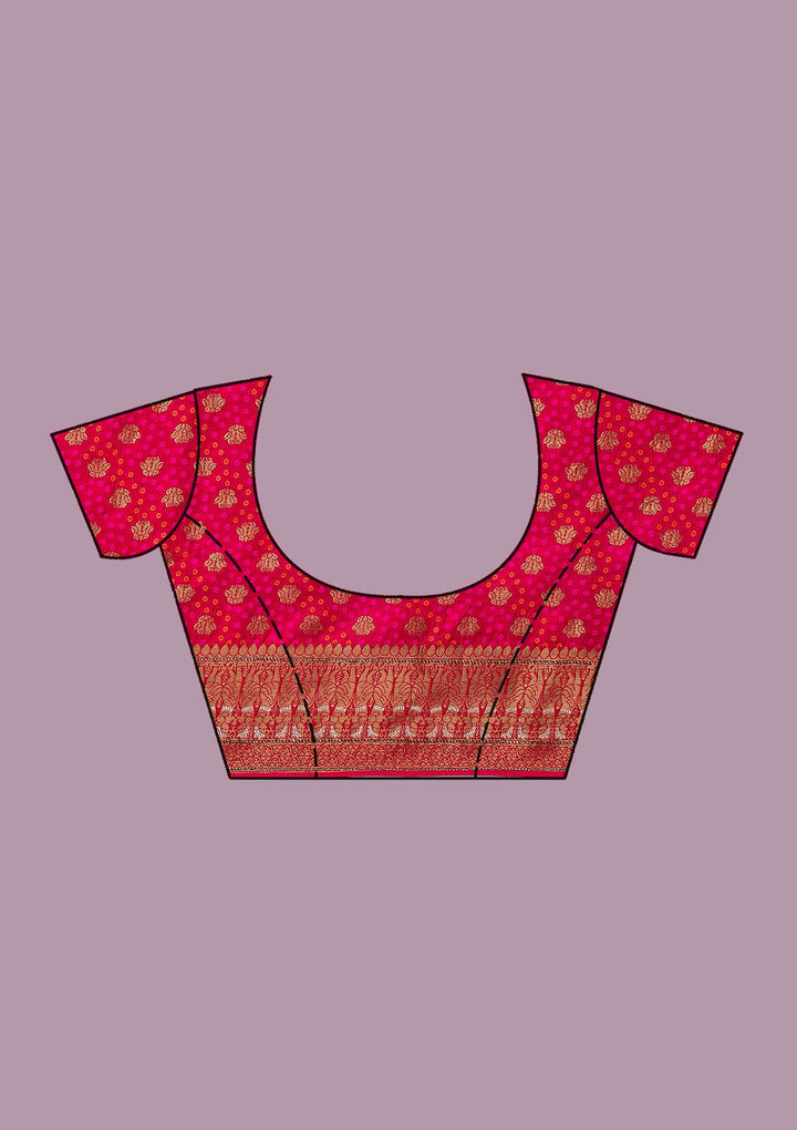 Rani Pink Swarovski Banarasi Saree-Koskii