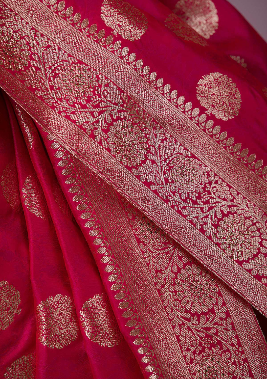 Rani Pink Swarovski Banarasi Saree-Koskii