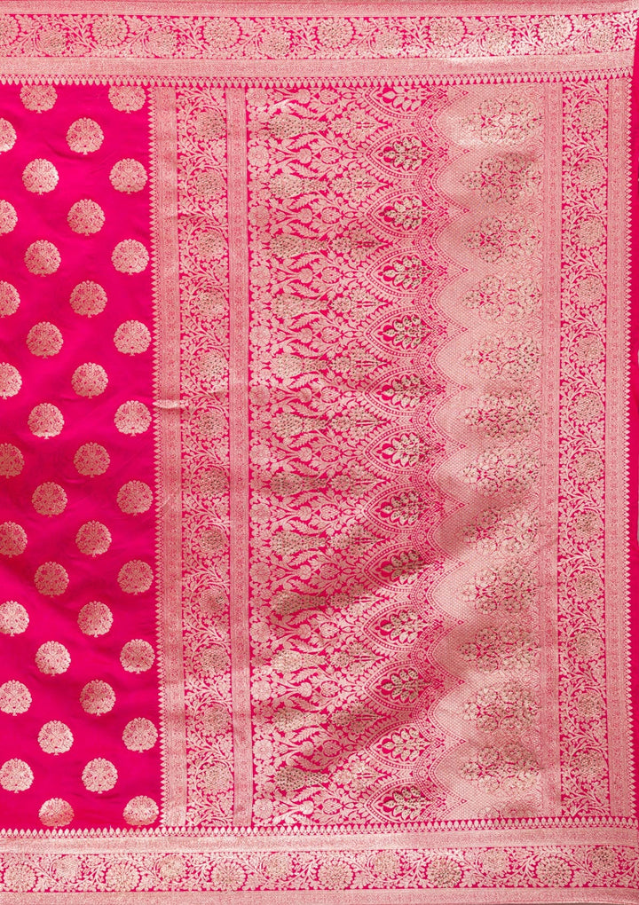 Rani Pink Swarovski Banarasi Saree-Koskii