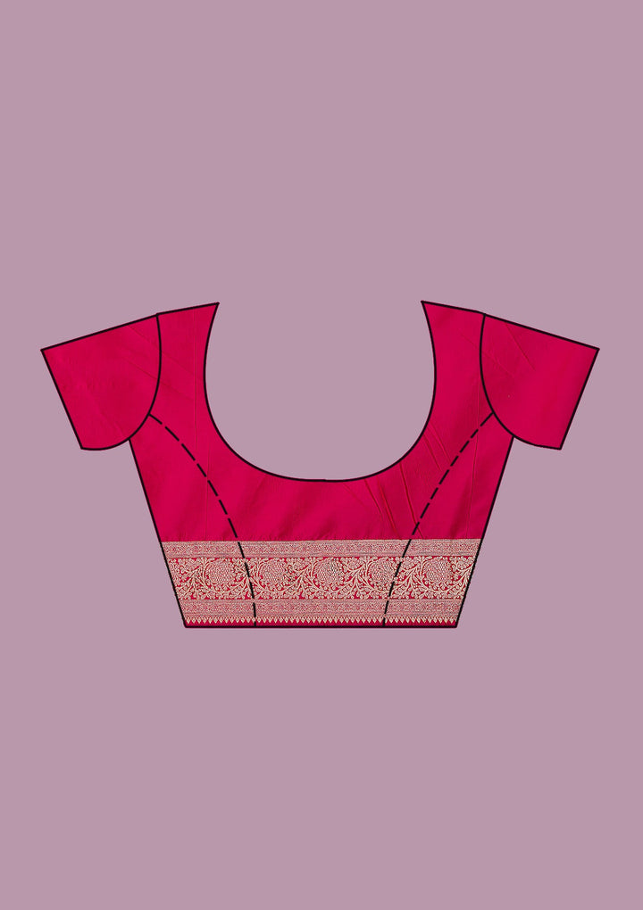 Rani Pink Swarovski Banarasi Saree-Koskii