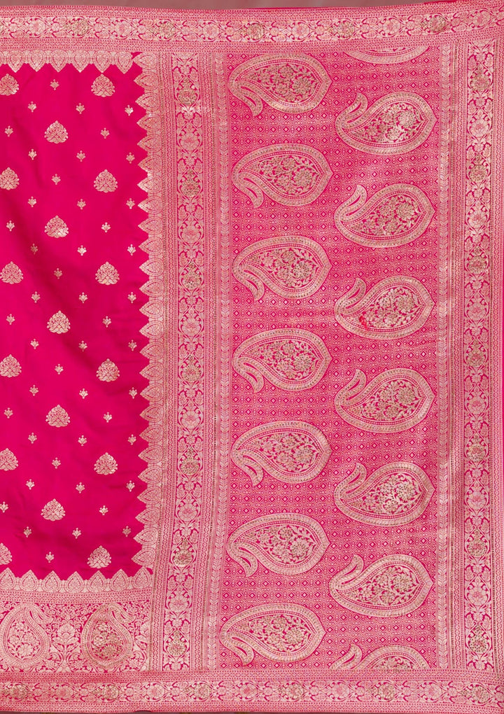 Rani Pink Swarovski Banarasi Saree-Koskii