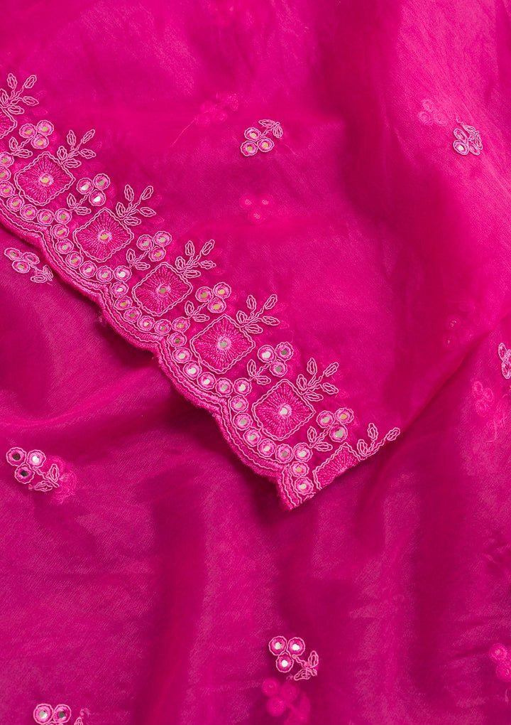 Rani Pink Threadwork Net Dupatta-Koskii