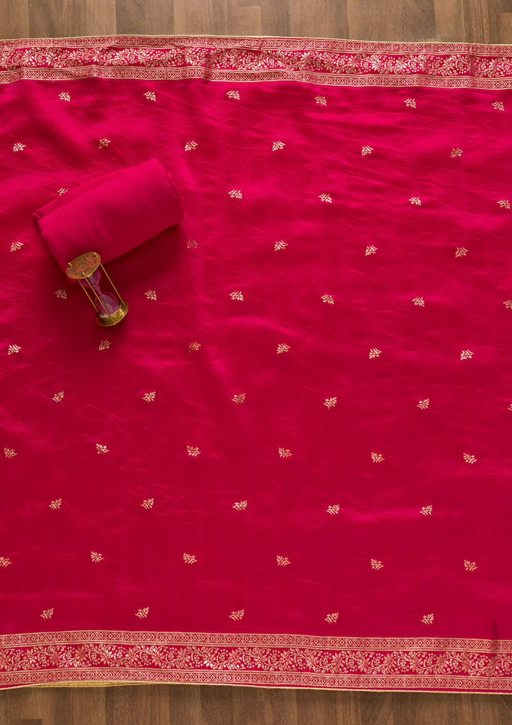 Rani Pink Zariwork Art Silk Unstitched Salwar Kameez-Koskii