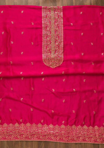 Rani Pink Zariwork Art Silk Unstitched Salwar Kameez-Koskii