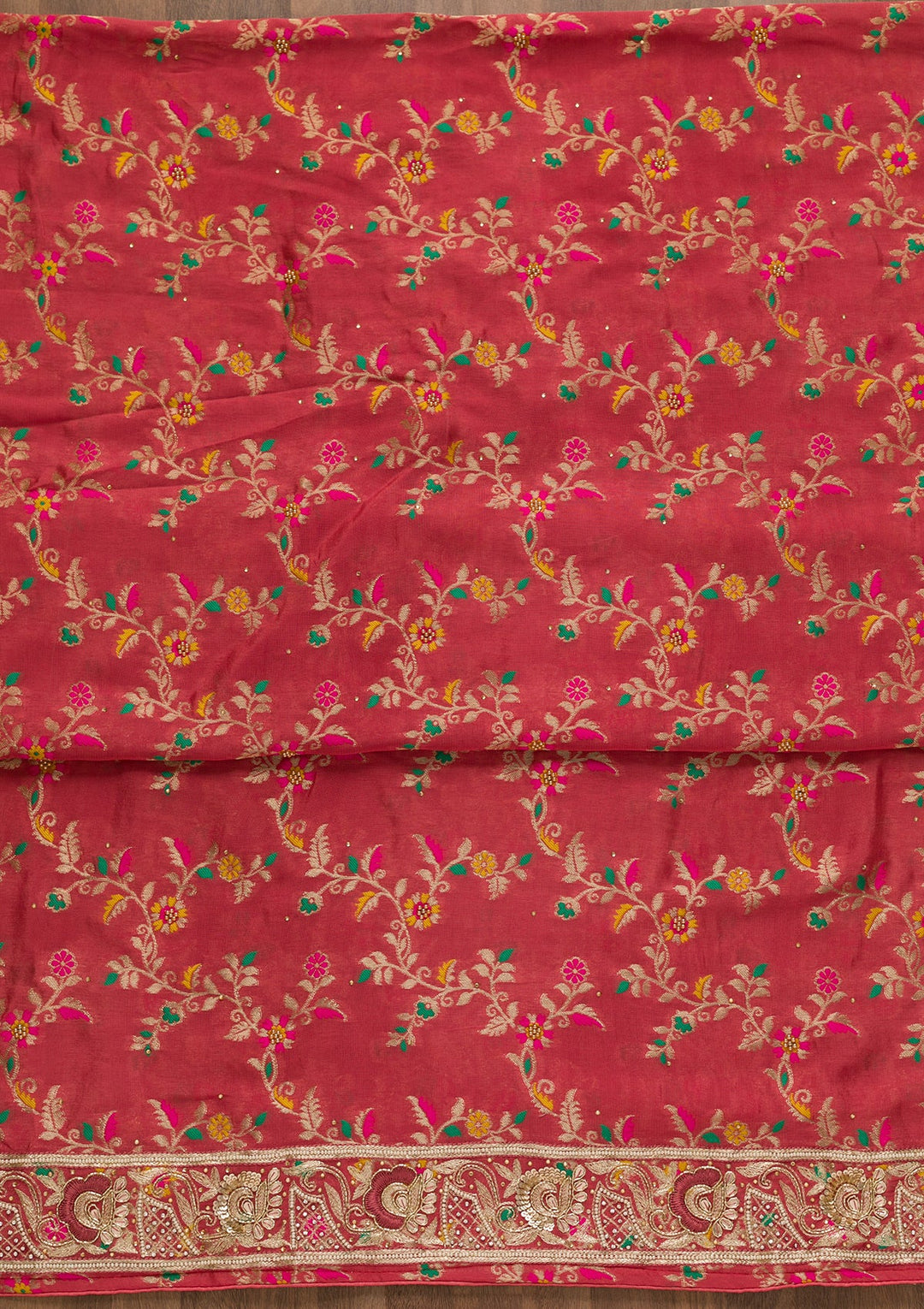 Rani Pink Printed Brocade Unstitched Salwar Kameez-Koskii