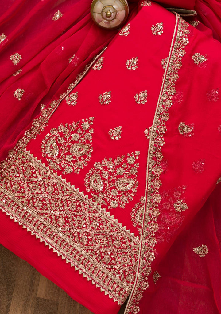 Rani Pink Zariwork Chiffon Unstitched Salwar Kameez-Koskii
