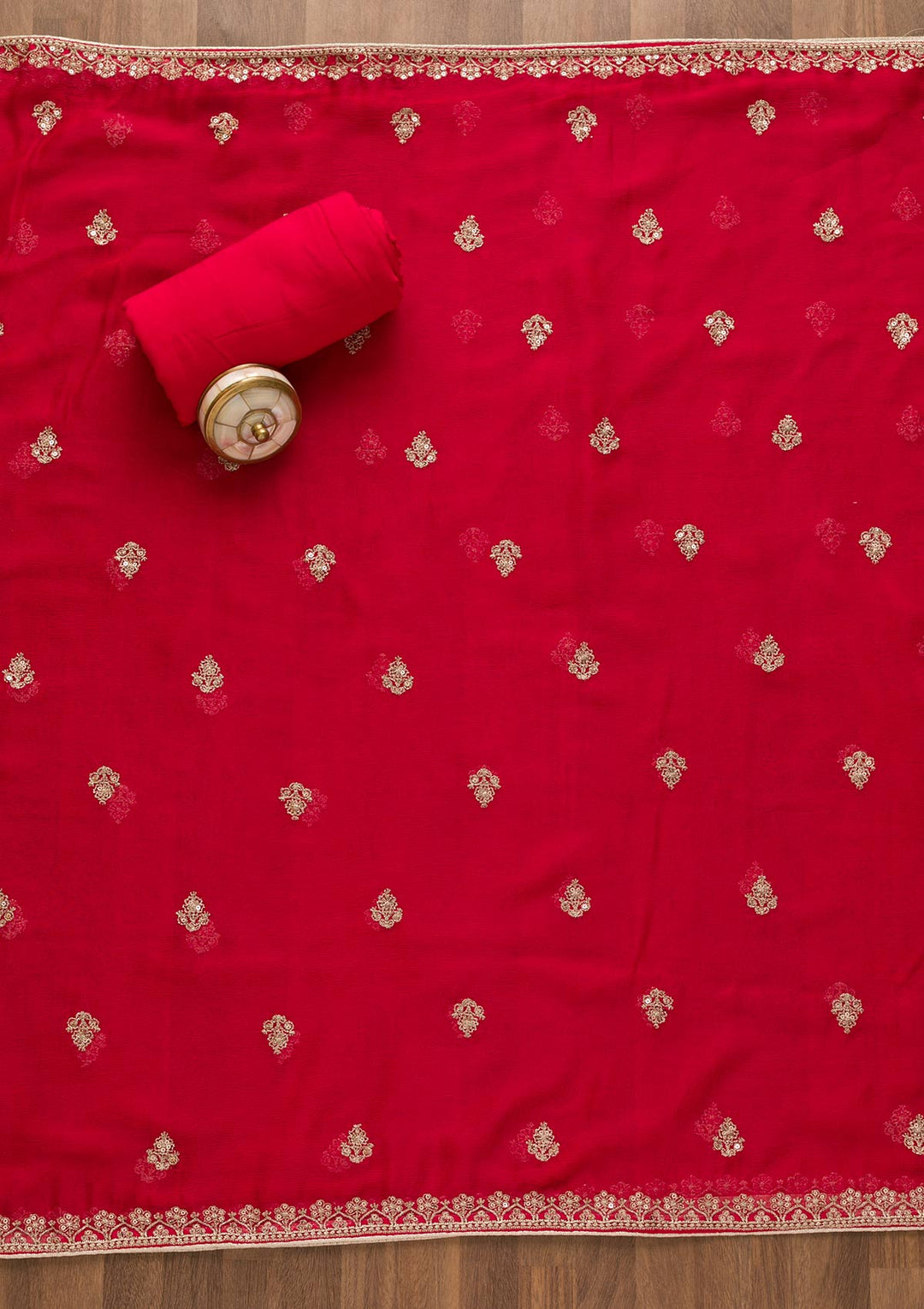Rani Pink Zariwork Chiffon Unstitched Salwar Kameez-Koskii