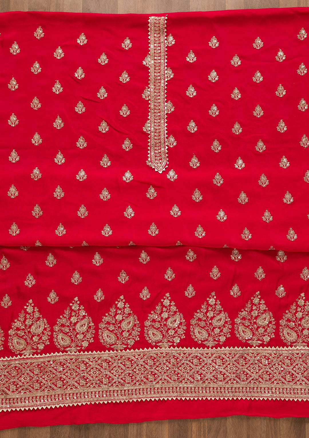 Rani Pink Zariwork Chiffon Unstitched Salwar Kameez-Koskii