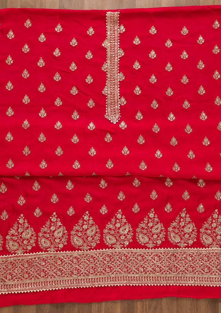 Rani Pink Zariwork Chiffon Unstitched Salwar Kameez-Koskii