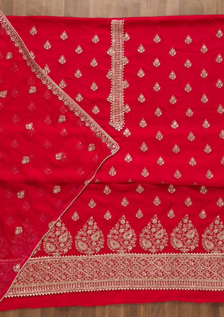 Rani Pink Zariwork Chiffon Unstitched Salwar Kameez-Koskii