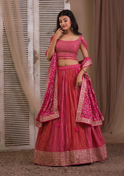 Rani Pink Zariwork Georgette Readymade Lehenga-Koskii