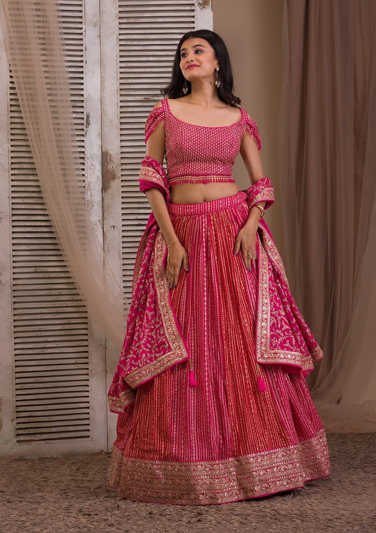 Rani Pink Zariwork Georgette Readymade Lehenga-Koskii