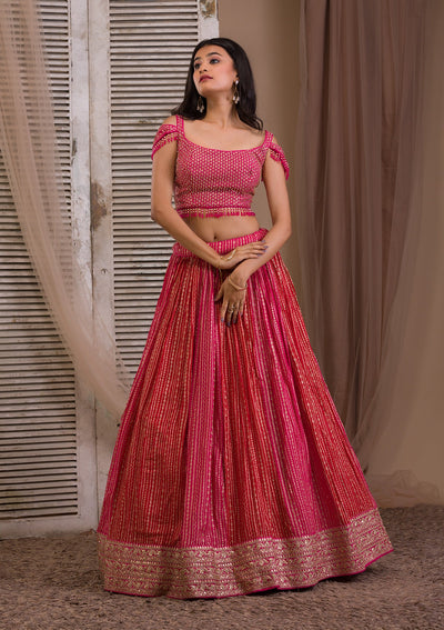 Rani Pink Zariwork Georgette Readymade Lehenga-Koskii
