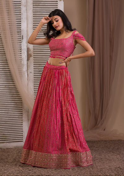 Rani Pink Zariwork Georgette Readymade Lehenga-Koskii