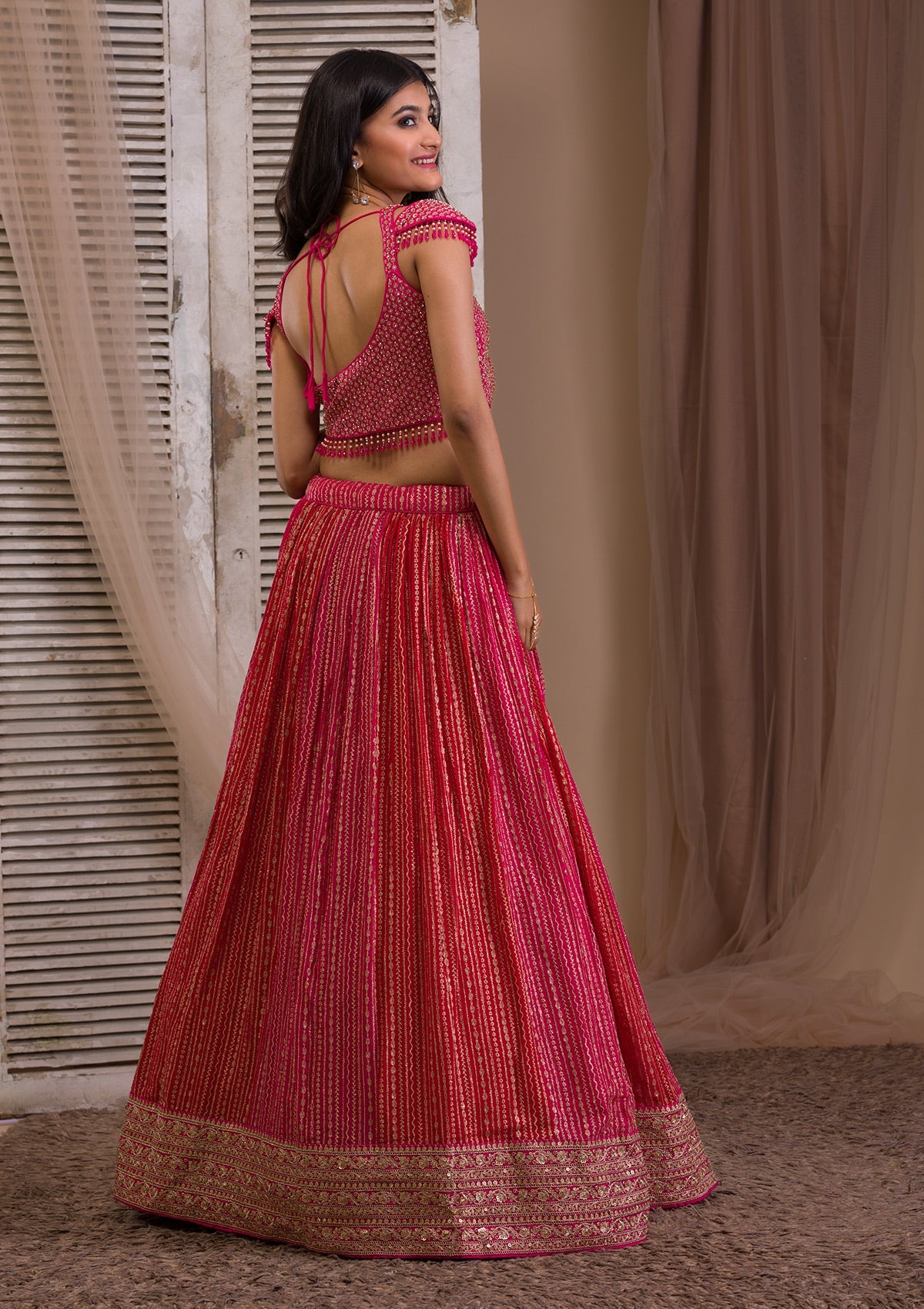 Rani Pink Zariwork Georgette Readymade Lehenga-Koskii