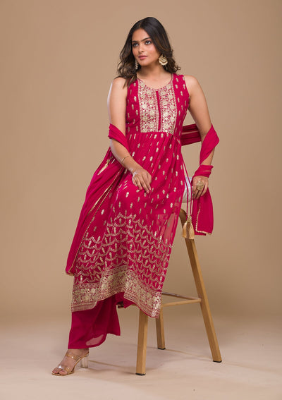 Rani Pink Zariwork Georgette Readymade Salwar Kameez-Koskii