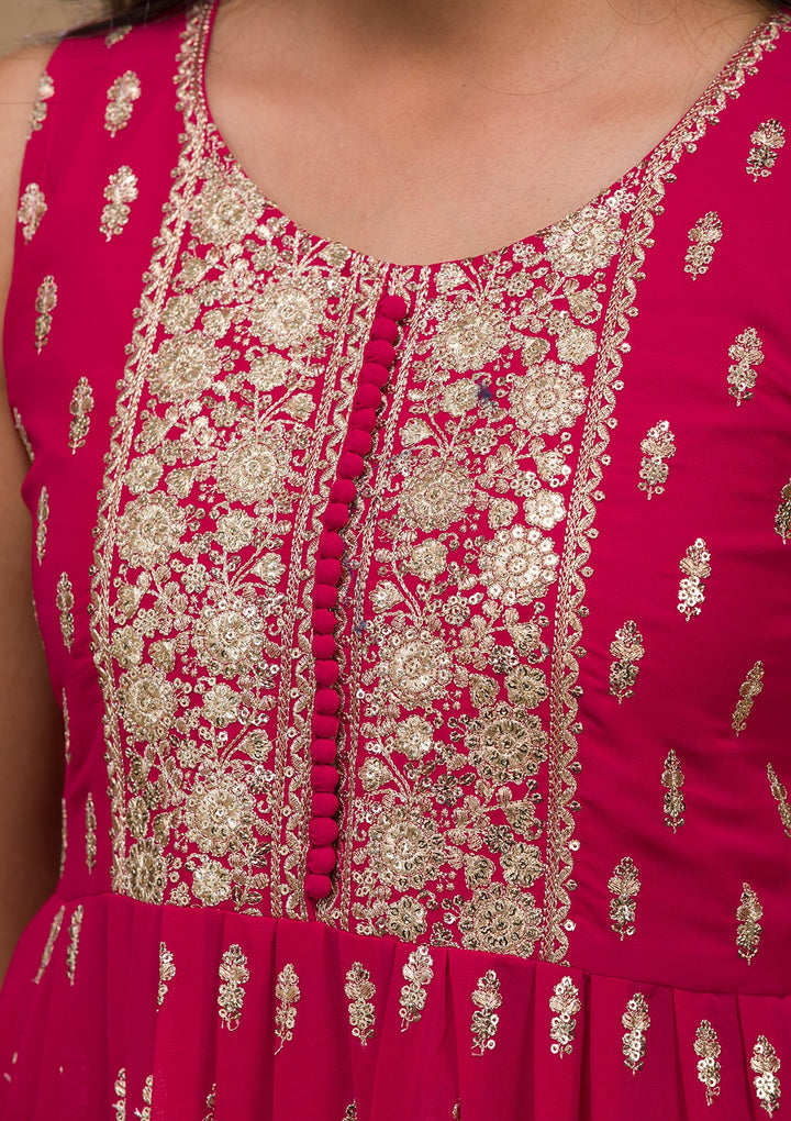 Rani Pink Zariwork Georgette Readymade Salwar Kameez-Koskii