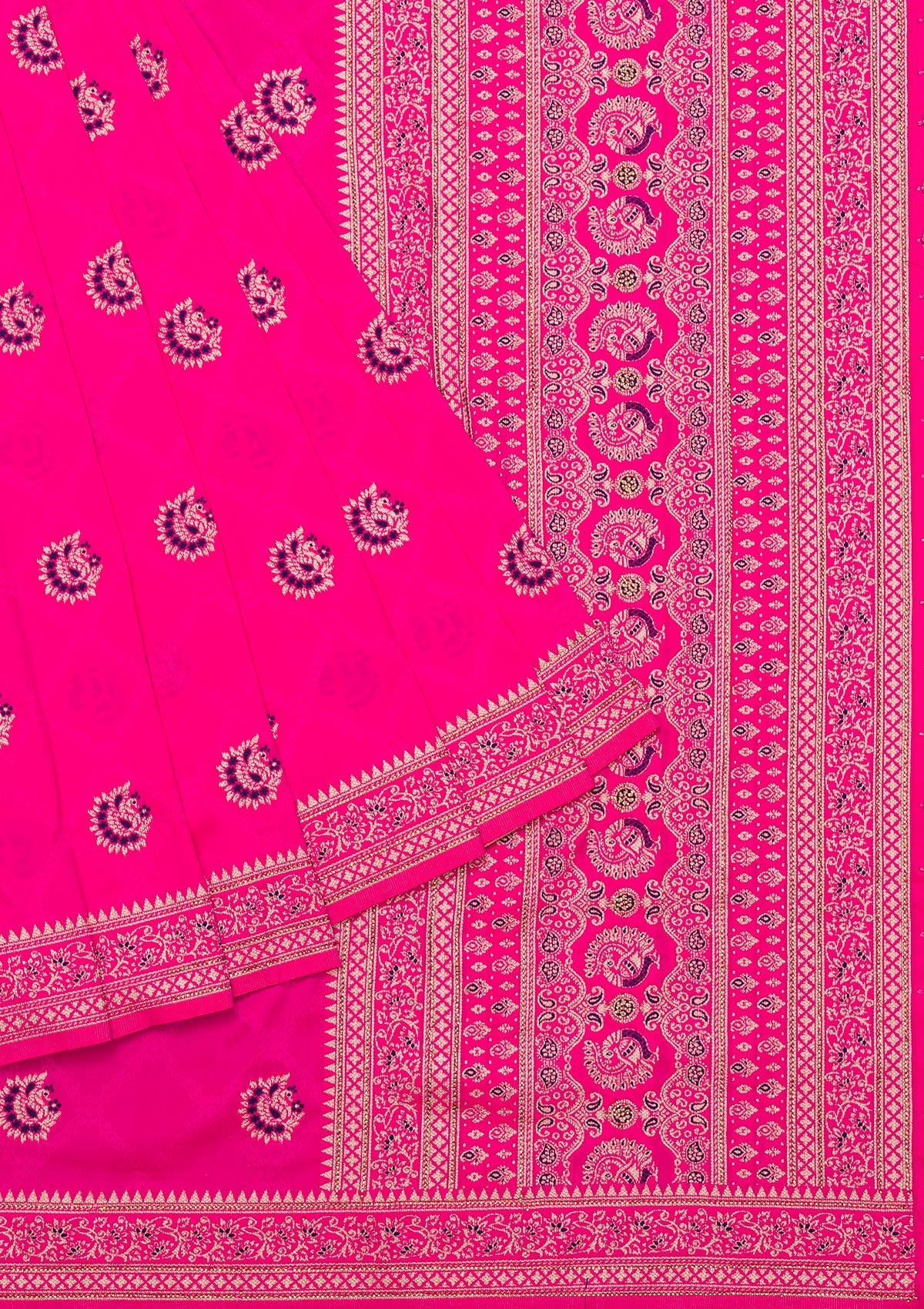 Rani Pink Zariwork Raw Silk Saree-Koskii