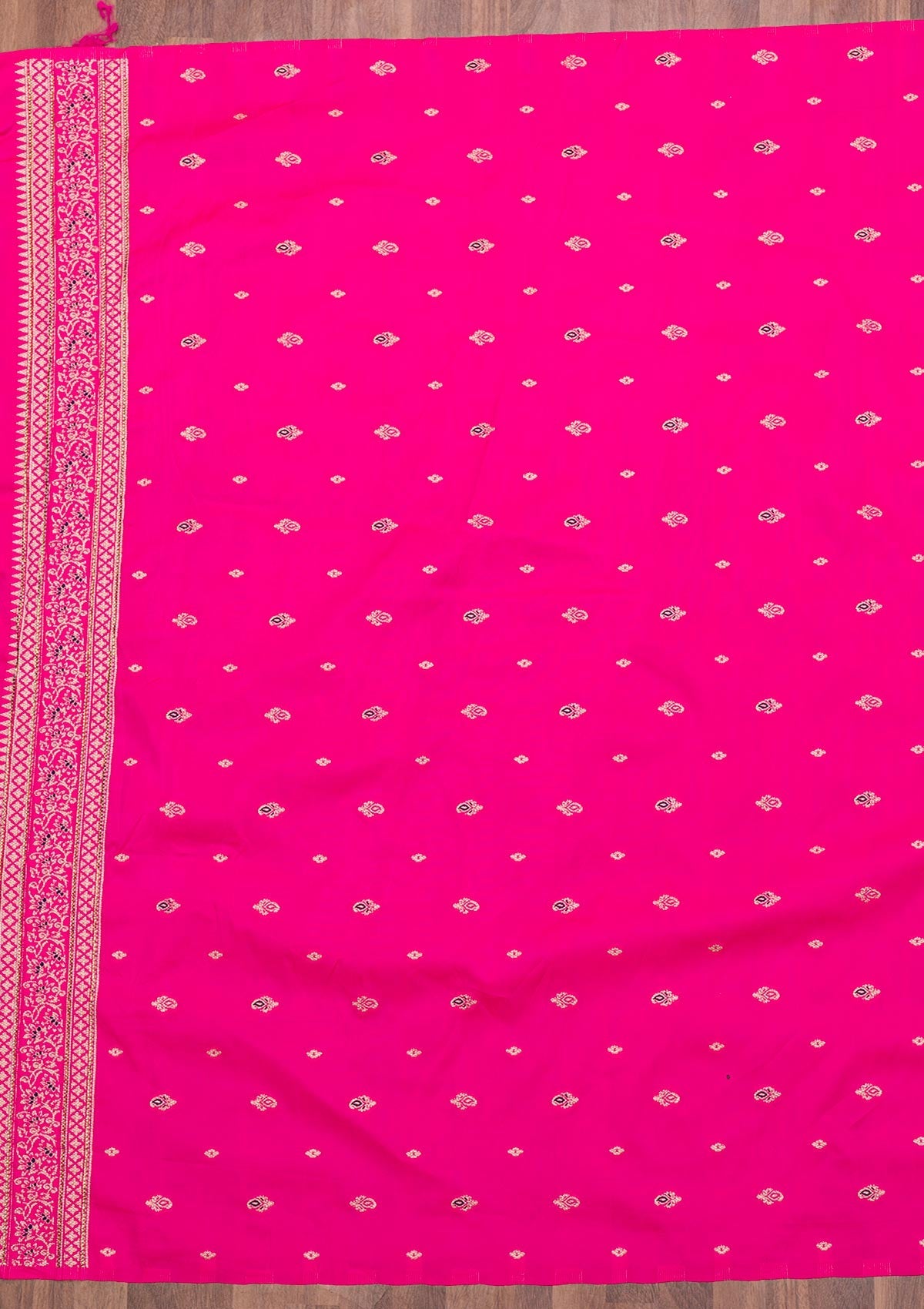 Rani Pink Zariwork Raw Silk Saree-Koskii