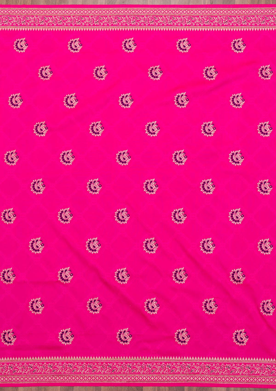 Rani Pink Zariwork Raw Silk Saree-Koskii