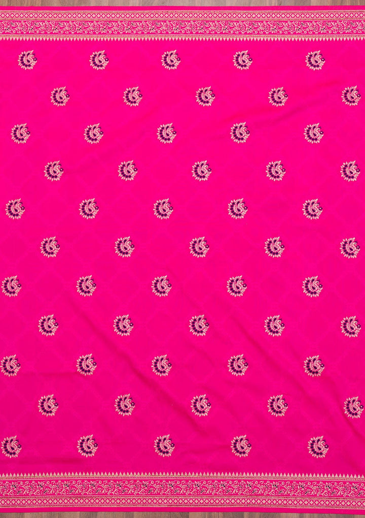 Rani Pink Zariwork Raw Silk Saree-Koskii
