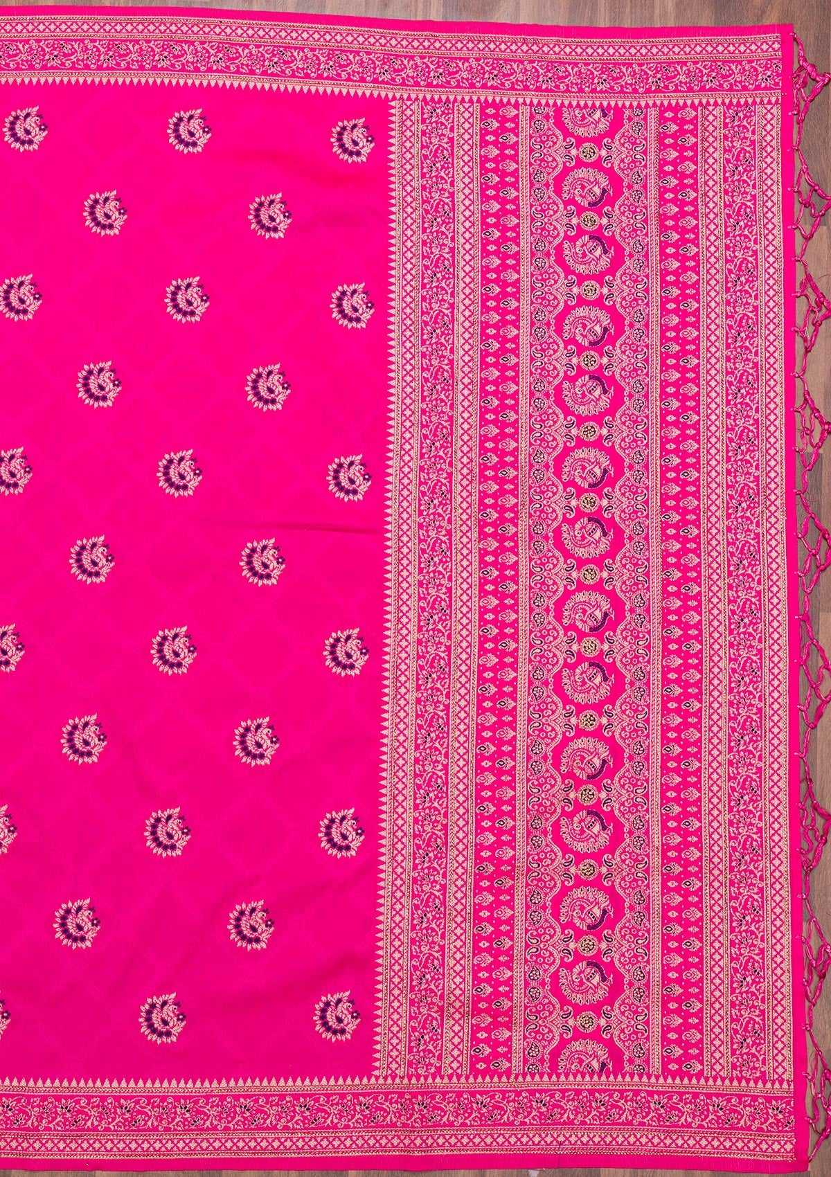 Rani Pink Zariwork Raw Silk Saree-Koskii