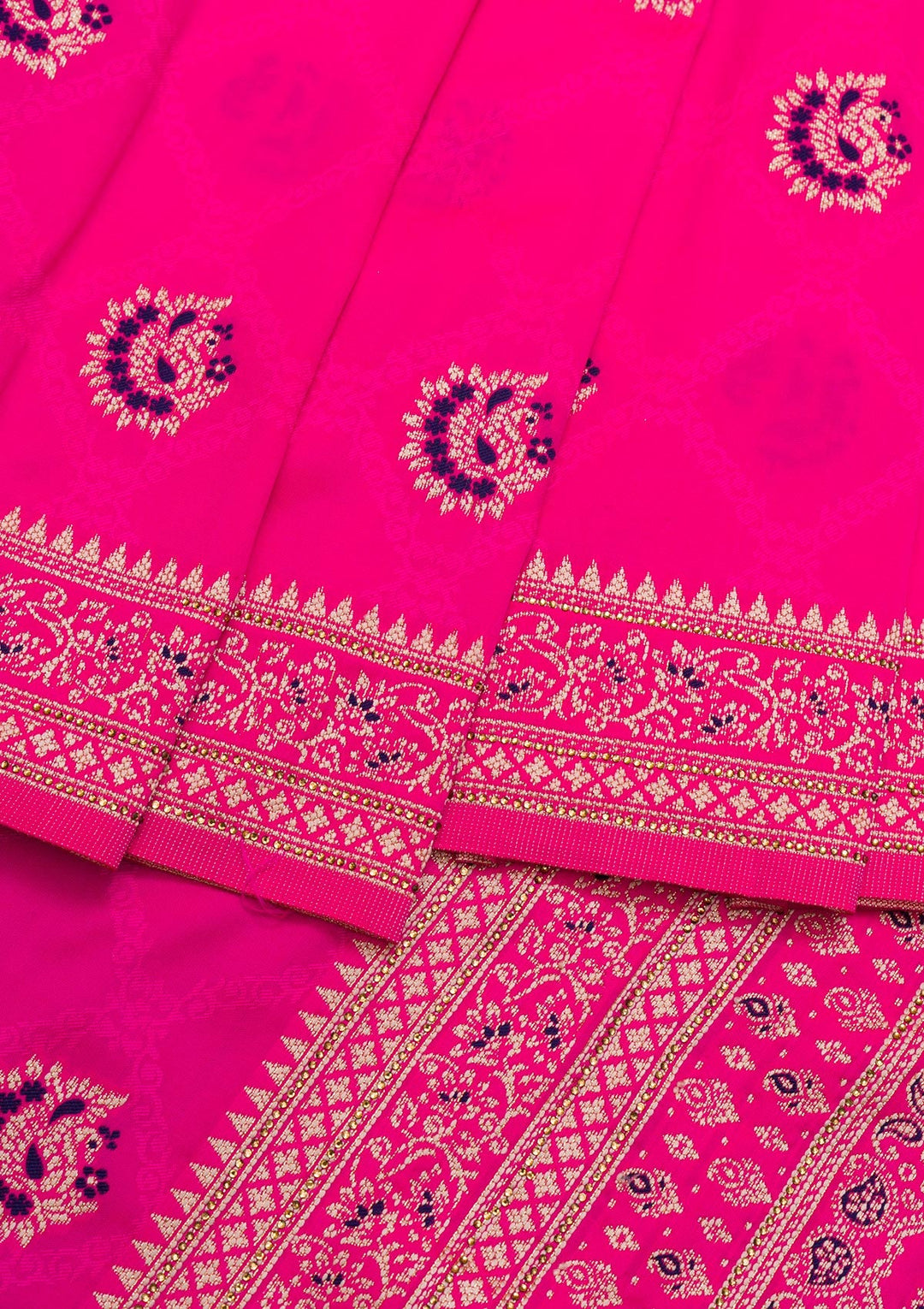 Rani Pink Zariwork Raw Silk Saree-Koskii