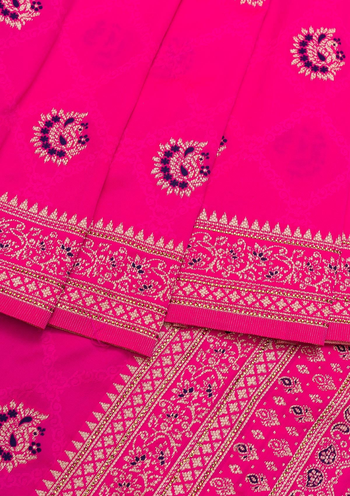 Rani Pink Zariwork Raw Silk Saree-Koskii