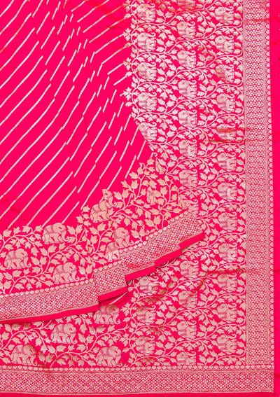 Rani Pink Zariwork Raw Silk Saree-Koskii