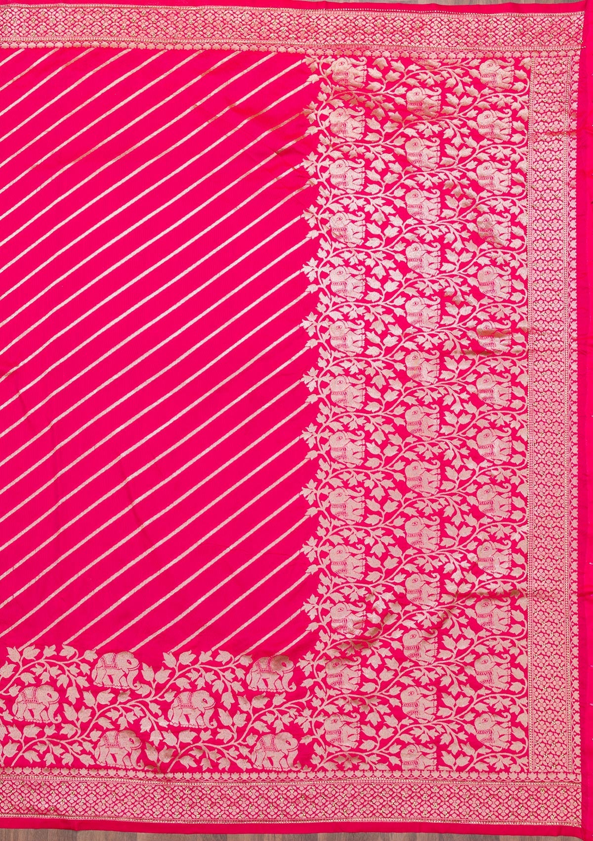 Rani Pink Zariwork Raw Silk Saree-Koskii