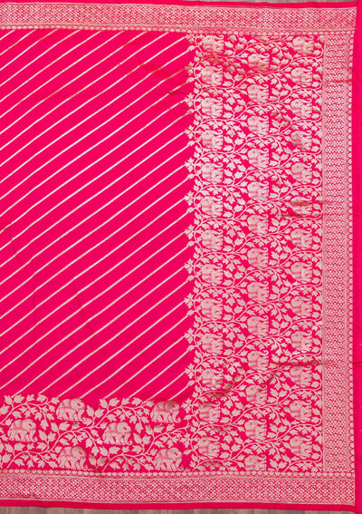 Rani Pink Zariwork Raw Silk Saree-Koskii