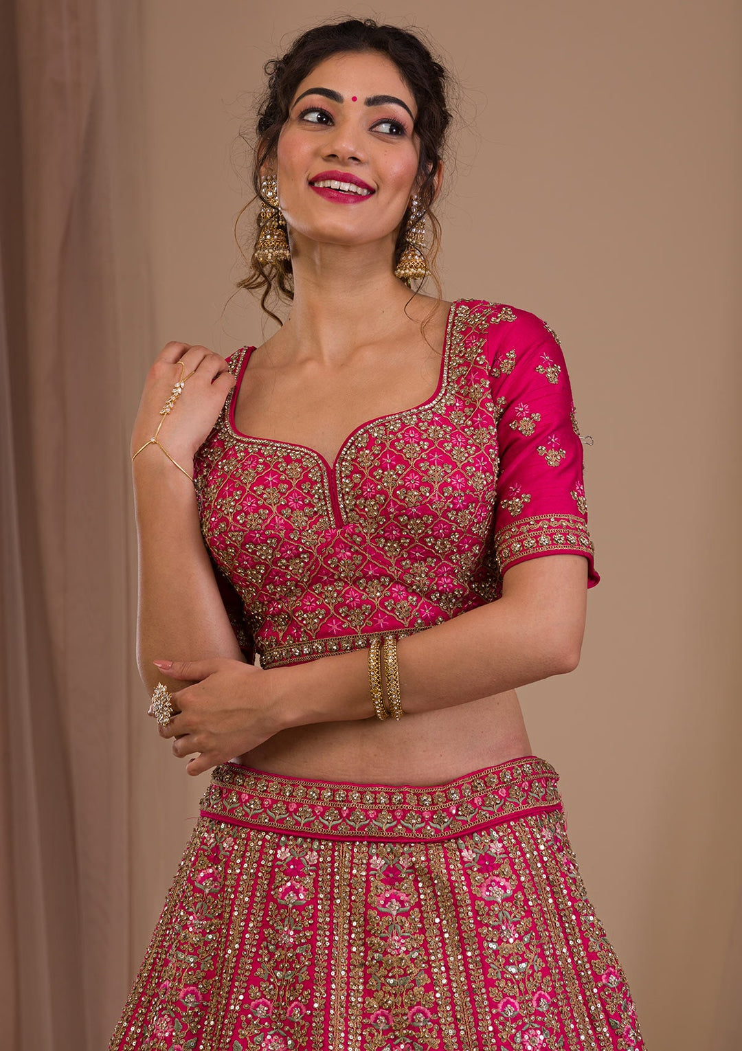 Rani Pink Zariwork Raw Silk Readymade Lehenga-Koskii