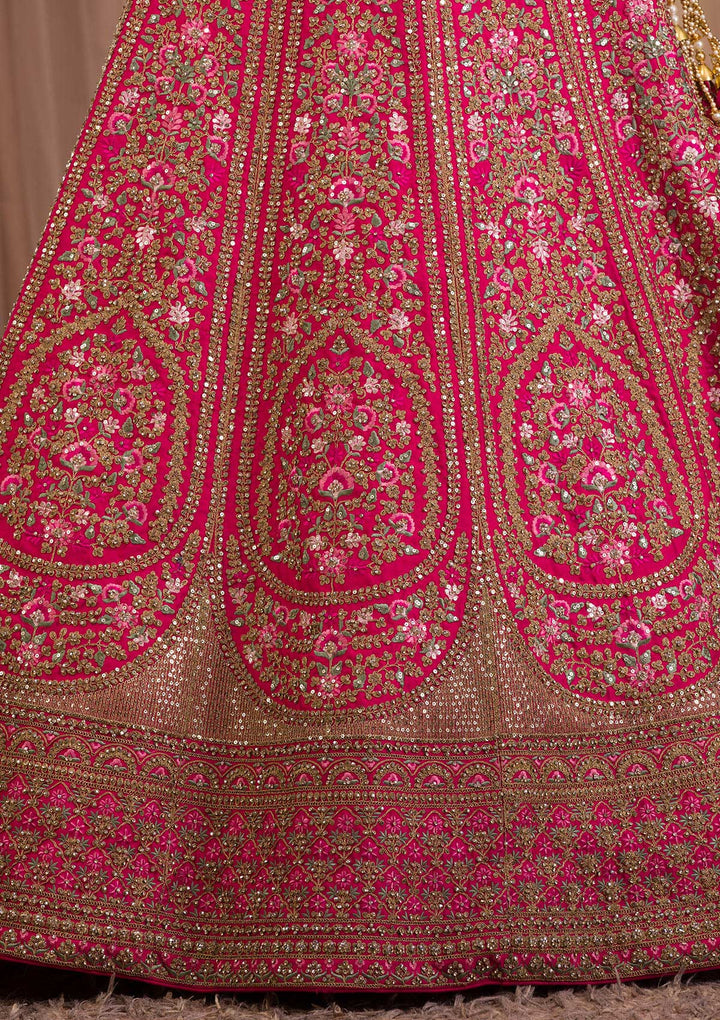 Rani Pink Zariwork Raw Silk Readymade Lehenga-Koskii