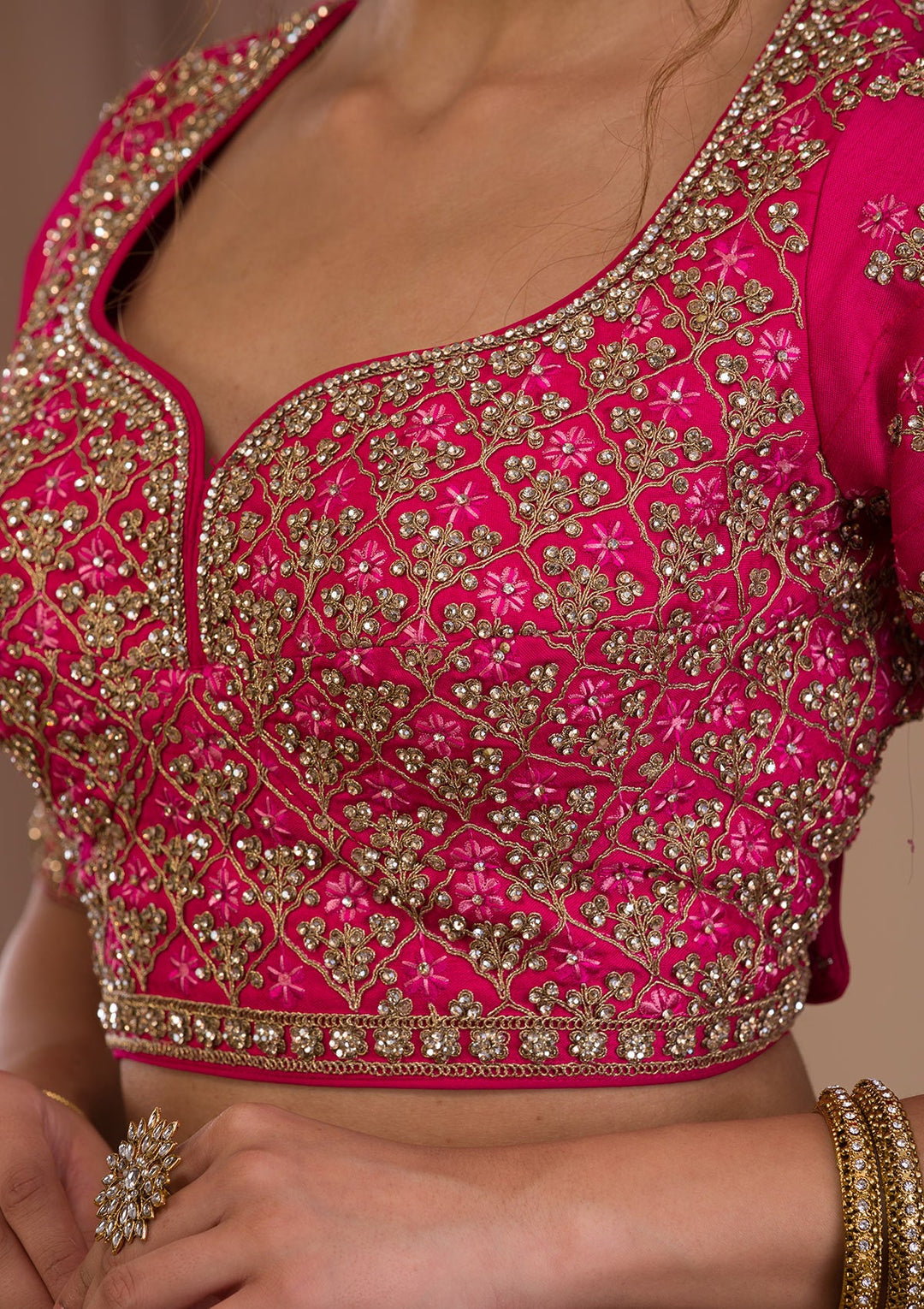 Rani Pink Zariwork Raw Silk Readymade Lehenga-Koskii