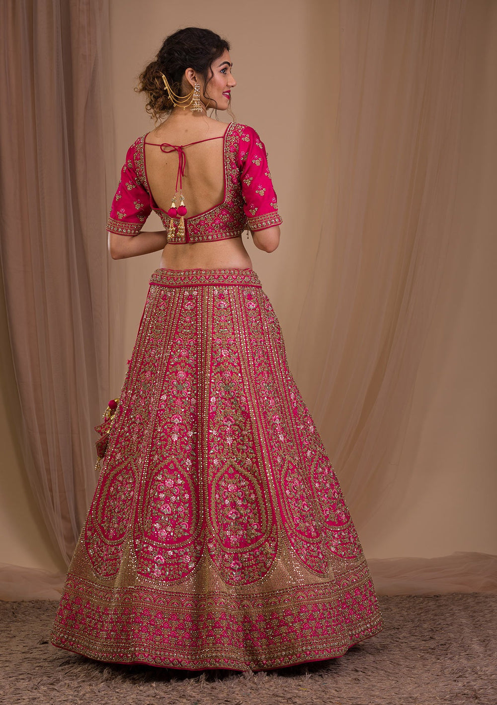 Rani Pink Zariwork Raw Silk Readymade Lehenga-Koskii