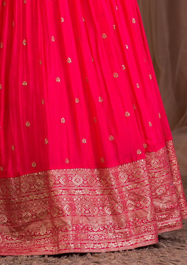 Rani Pink Zariwork Semi Crepe Readymade Lehenga-Koskii