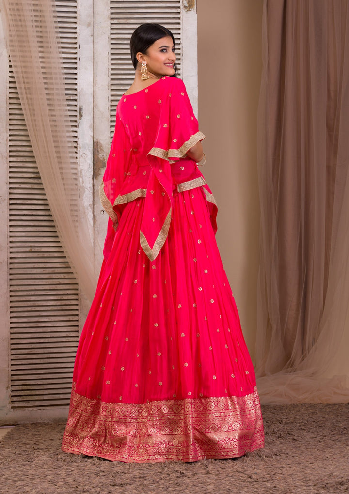 Rani Pink Zariwork Semi Crepe Readymade Lehenga-Koskii