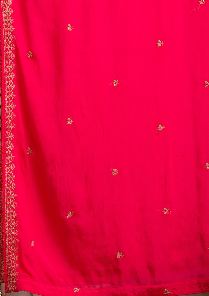 Rani Pink Zariwork Semi Crepe Readymade Lehenga-Koskii