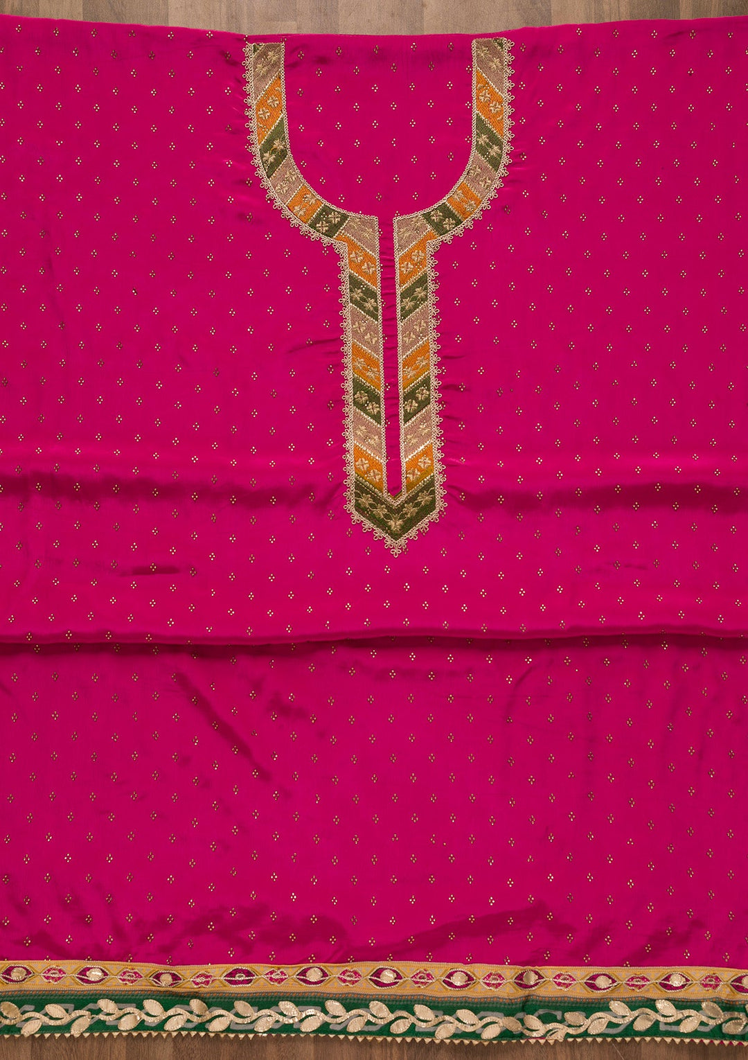 Rani Pink Zariwork Semi Crepe Unstitched Salwar Kameez-Koskii