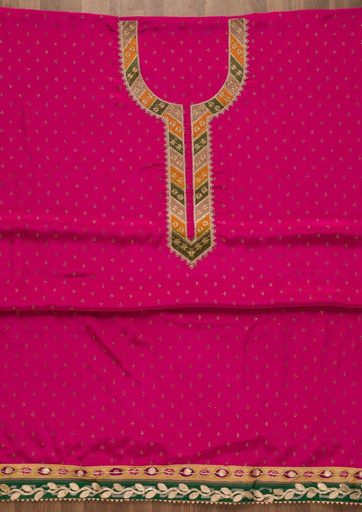 Rani Pink Zariwork Semi Crepe Unstitched Salwar Kameez-Koskii