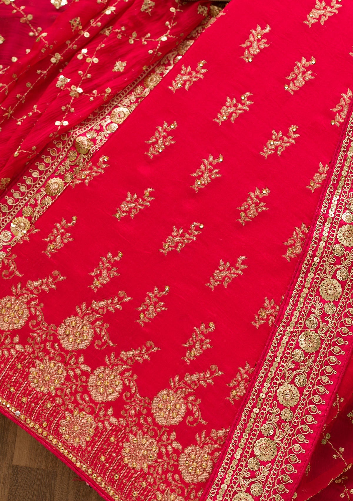 Rani Pink Zariwork Soft Silk Unstitched Salwar Kameez-Koskii