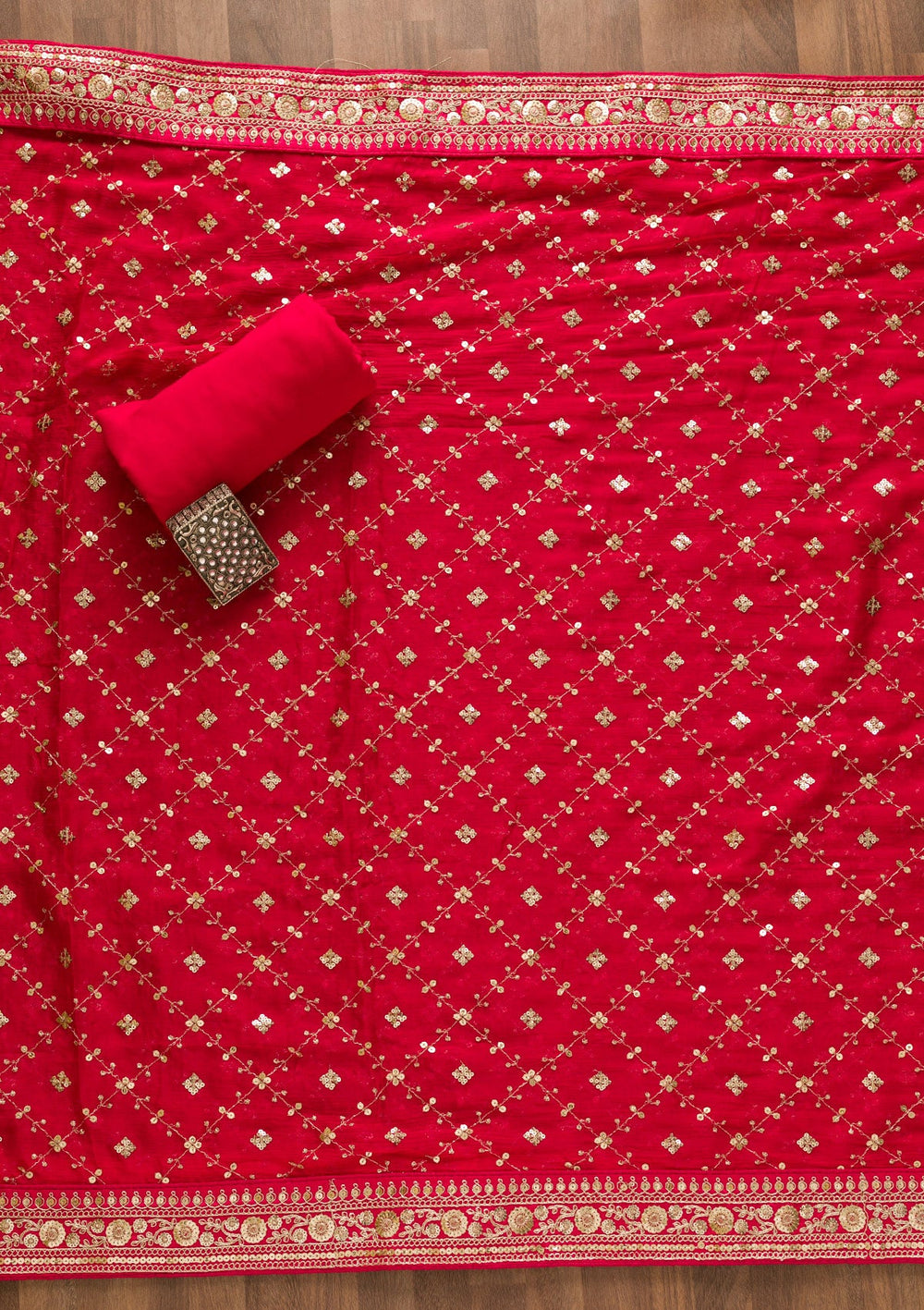 Rani Pink Zariwork Soft Silk Unstitched Salwar Kameez-Koskii