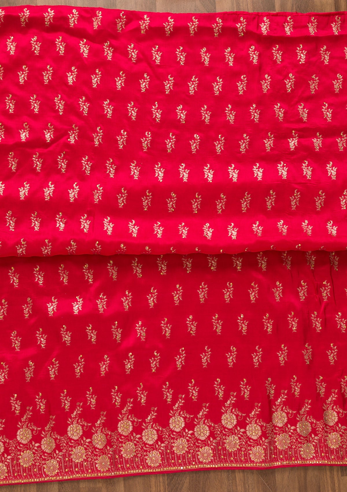 Rani Pink Zariwork Soft Silk Unstitched Salwar Kameez-Koskii