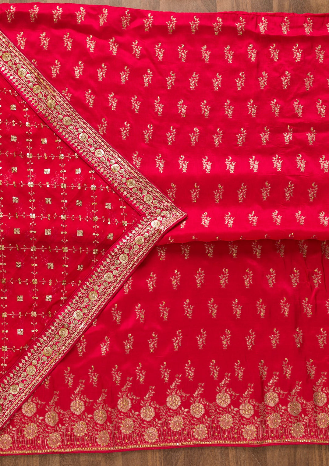 Rani Pink Zariwork Soft Silk Unstitched Salwar Kameez-Koskii
