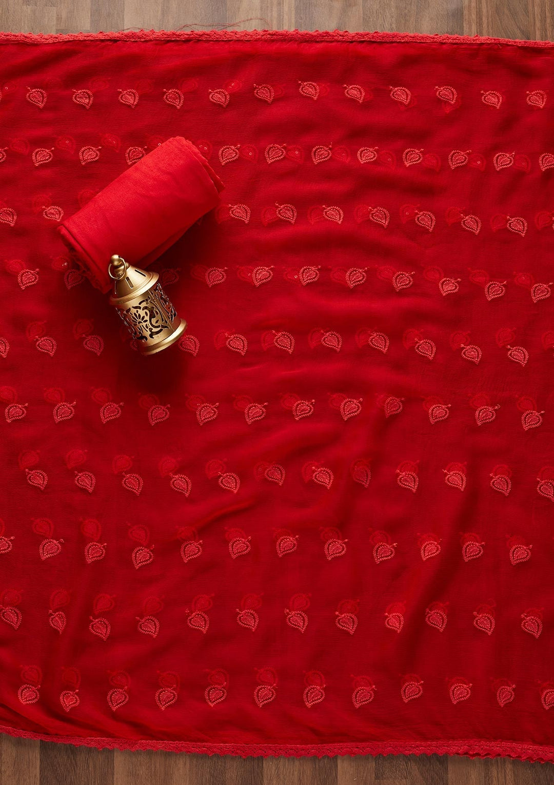 Red Chikankari Chiffon Designer Unstitched Salwar Suit - Koskii