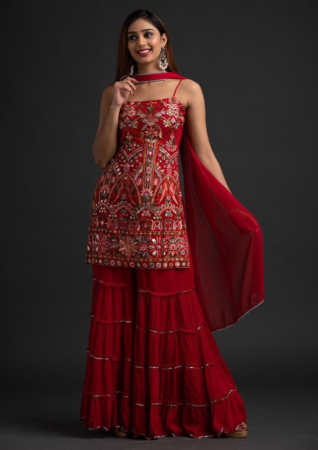 chikankari designer dress Dusty Pink Color Front-Slit Georgette Chikankari Designer Gown